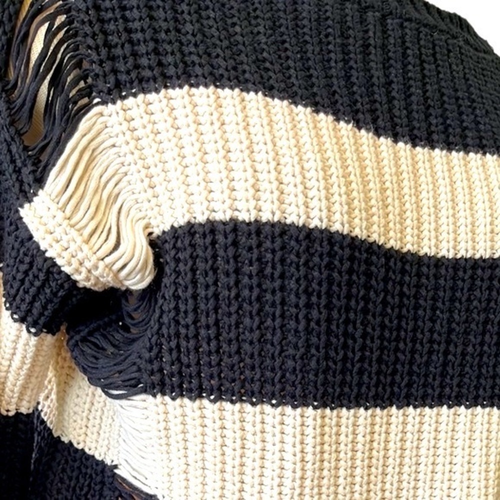 Sandro Stripe Distressed Knit Sweater, Black & Cream, size EU 2/Med, US 4-6 - Picture 8 of 16